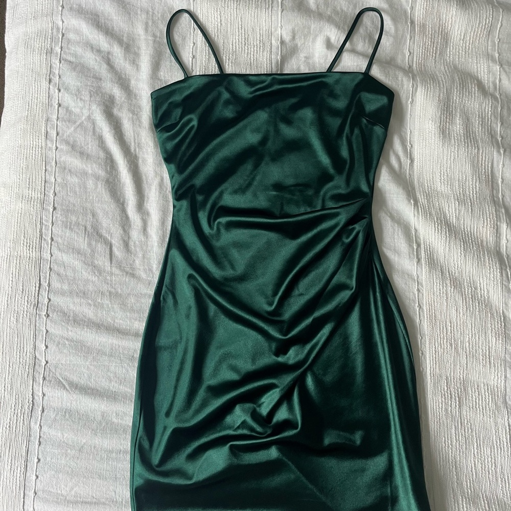 Windsor Green Ruched Spaghetti Strap Mini Dress